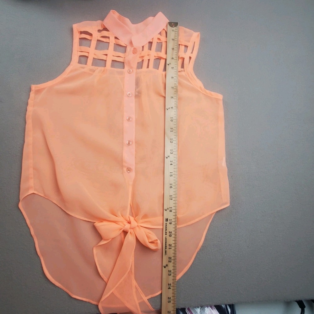 Poof Couture Sheer Neon Orange Sleeveless Open Lattice Top Size S *FLAW* - Picture 6 of 10